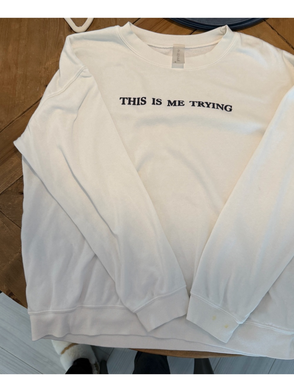 Altar'd State Cream Pullover Sweatshirt with Black Chest Text